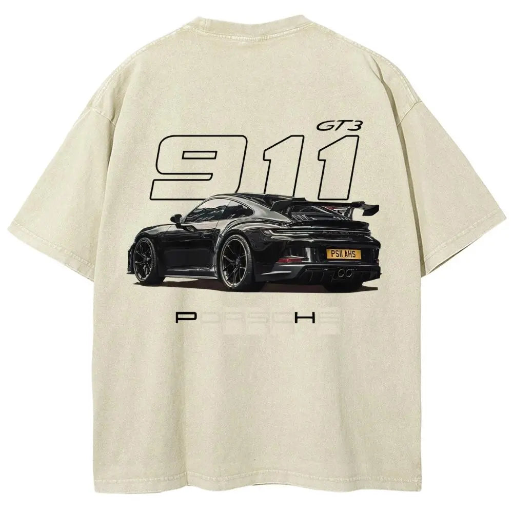 Men's 911 GT3 Racing Good Graphic Tees - Super Soft Washed Cotton Fashion Streetwear Round Neck Casual Top, Boyfriend Birthday Gift, Cool Guys Gifts, Gifts For Boyfriend, Cool Gifts For Guys