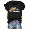Women's Fitted Cotton Crew Neck Short-Sleeve Rainbow Tee - Soft Breathable Casual Summer Top with Vibrant Print, Vivid HD Print, Retro Style for Reading Lovers, Valentine's Day Party Streetwear