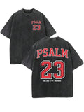 Back to School Psalm 23 Christian Crewneck Top - 230 Heavyweight Pure Cotton Distressed Festive Short-Sleeve T-Shirt, Double-Sided Printed Vintage Retro Washed, Unisex Christian Gift, High-Quality Graphic Tee