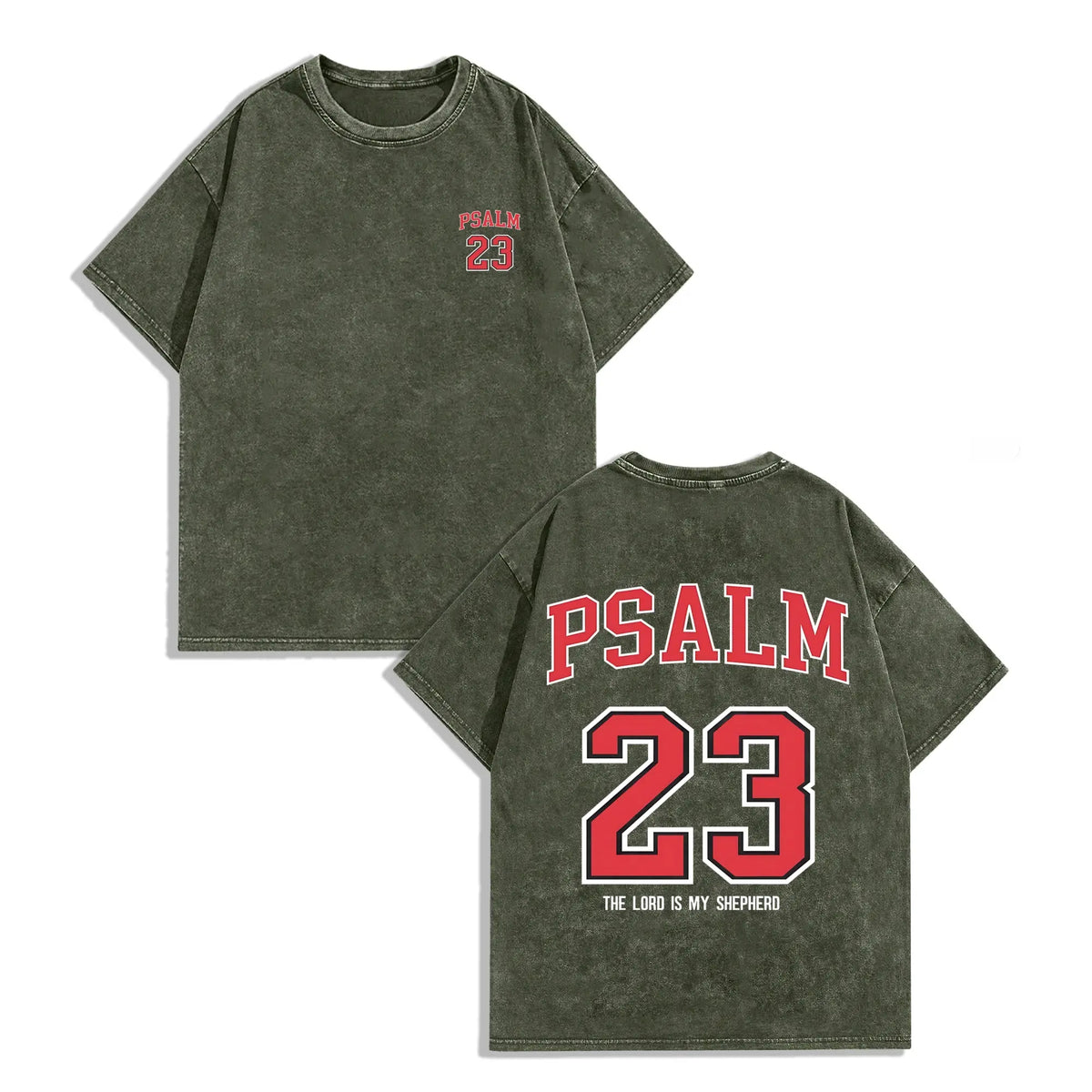 Back to School Psalm 23 Christian Crewneck Top - 230 Heavyweight Pure Cotton Distressed Festive Short-Sleeve T-Shirt, Double-Sided Printed Vintage Retro Washed, Unisex Christian Gift, High-Quality Graphic Tee