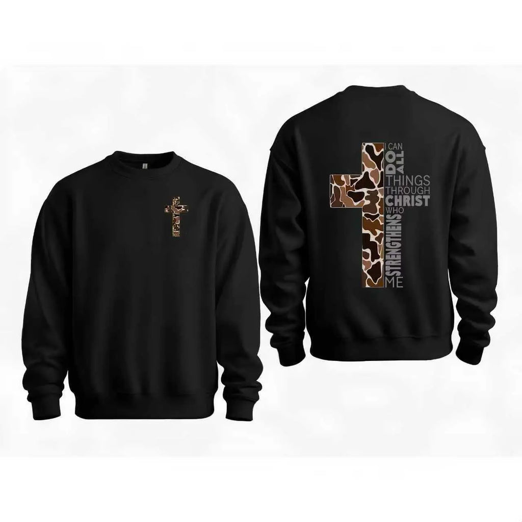 Christian T-Shirt, Camo Cross Design With Philippians 4:13 Verse, Perfect For Faithful Believers And Outdoorsmen