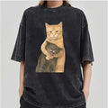 Men's 230g Soft Quilted Vintage Brand T-Shirt - Washable Cat Quarrel Moment Print, Summer Tops, Layer-Friendly, Cargo-Inspired Vibe, Shade-Ready, Holiday & Father's Day Gift