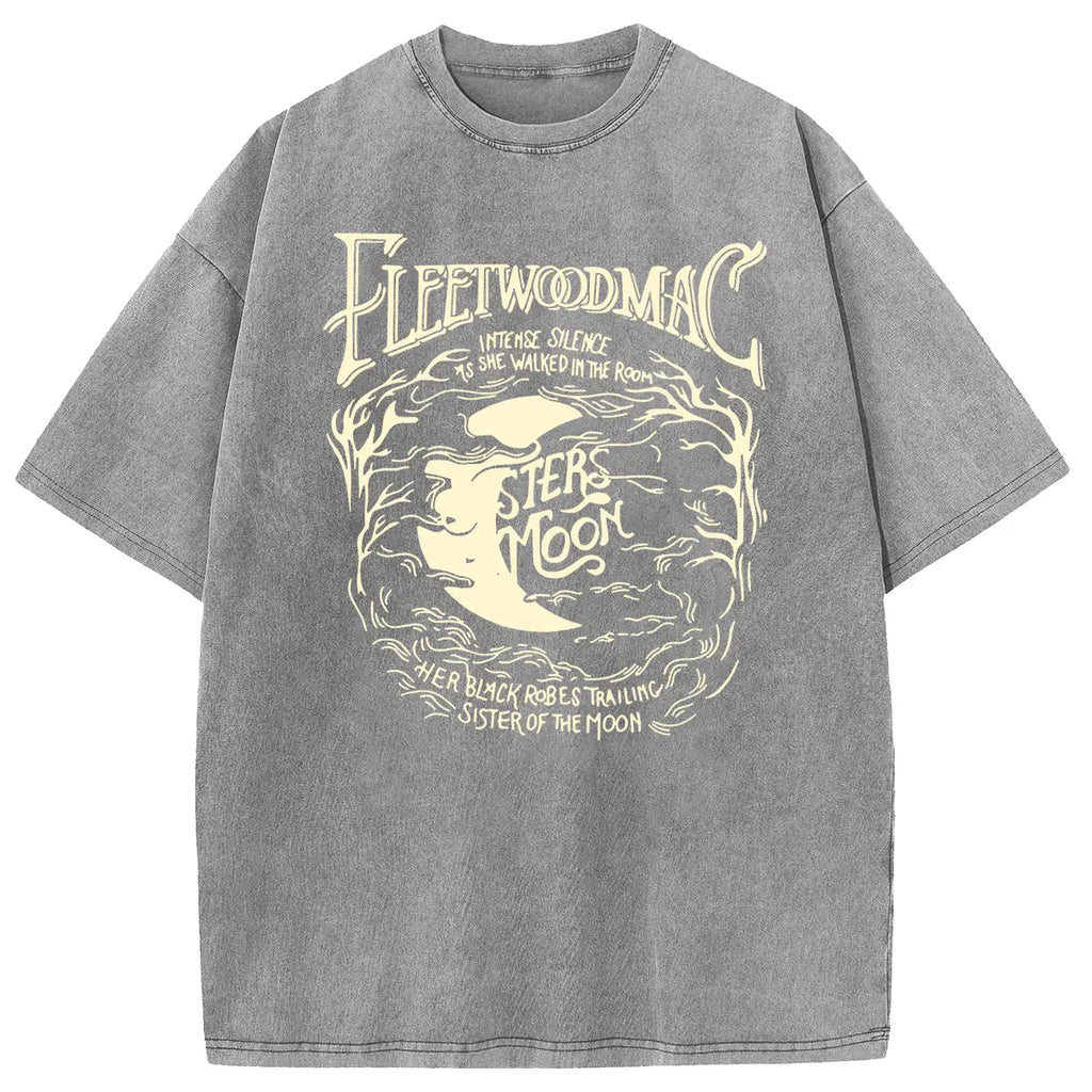 [S-5XL!]Holafish Acid Wash Vintage Moon Pattern T-Shirt Update DTG Pure Cotton Streetwear Graphic Vintage Tees Menswear Womenswear Crewneck Tshirt Summerwear