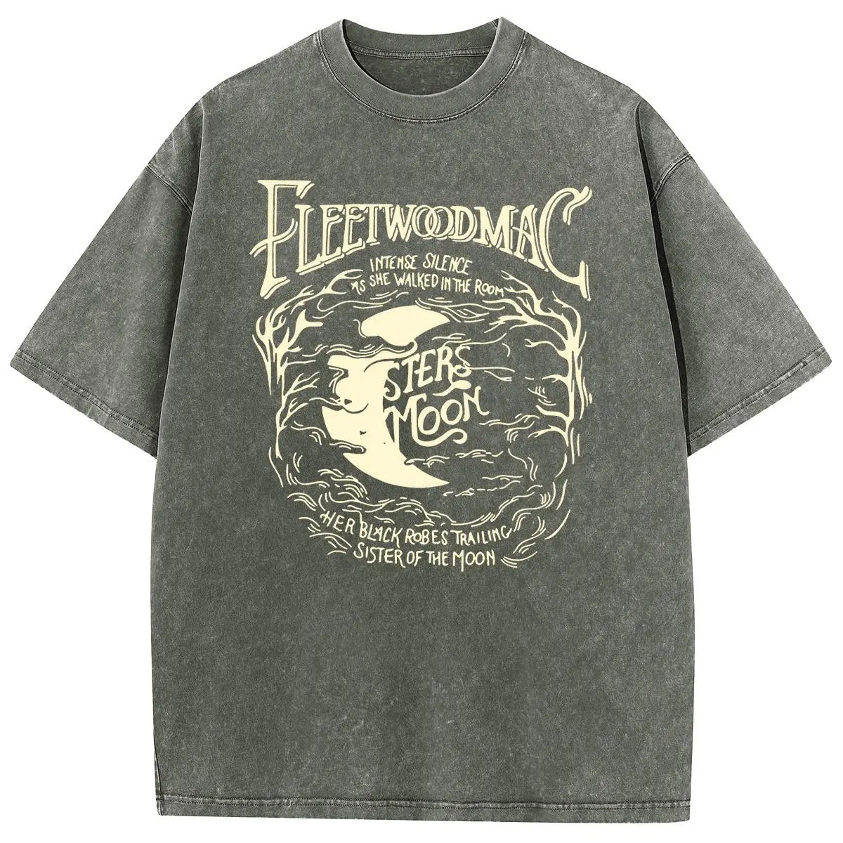 [S-5XL!]Holafish Acid Wash Vintage Moon Pattern T-Shirt Update DTG Pure Cotton Streetwear Graphic Vintage Tees Menswear Womenswear Crewneck Tshirt Summerwear